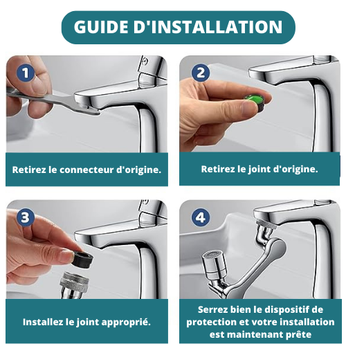 Robinet Magic pivotant à 1080° INOX avec filtre anti-éclaboussures