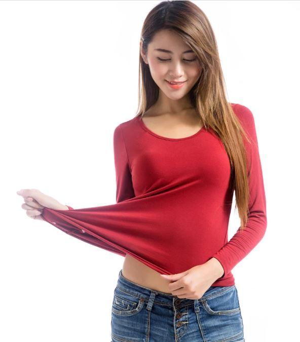 long sleeve t shirt with integrated bra